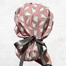 Load image into Gallery viewer, Glow In The Dark Pink Ghosts Bouffant Scrub Cap