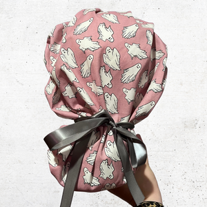 Glow In The Dark Pink Ghosts Bouffant Scrub Cap