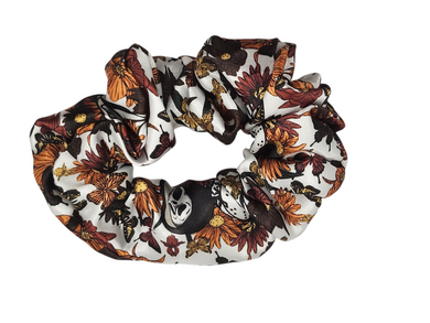 Horror Movie & Flowers Satin Scrunchie