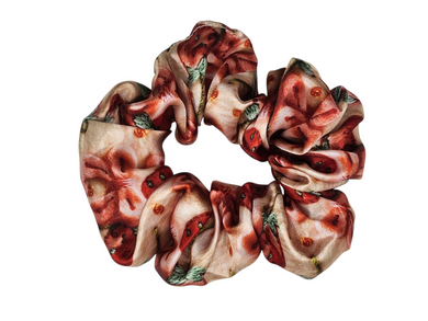 Strawberry & Bows Design Satin Scrunchie