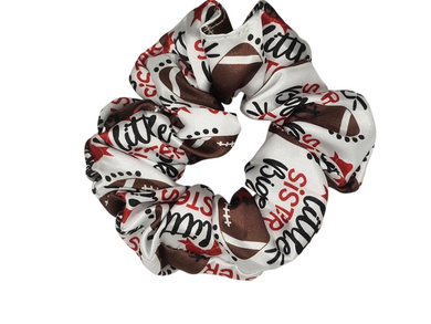 Little Sister Biggest Fan Football Design Satin Scrunchie