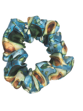 Load image into Gallery viewer, Avocado and Flowers Design Satin Scrunchie