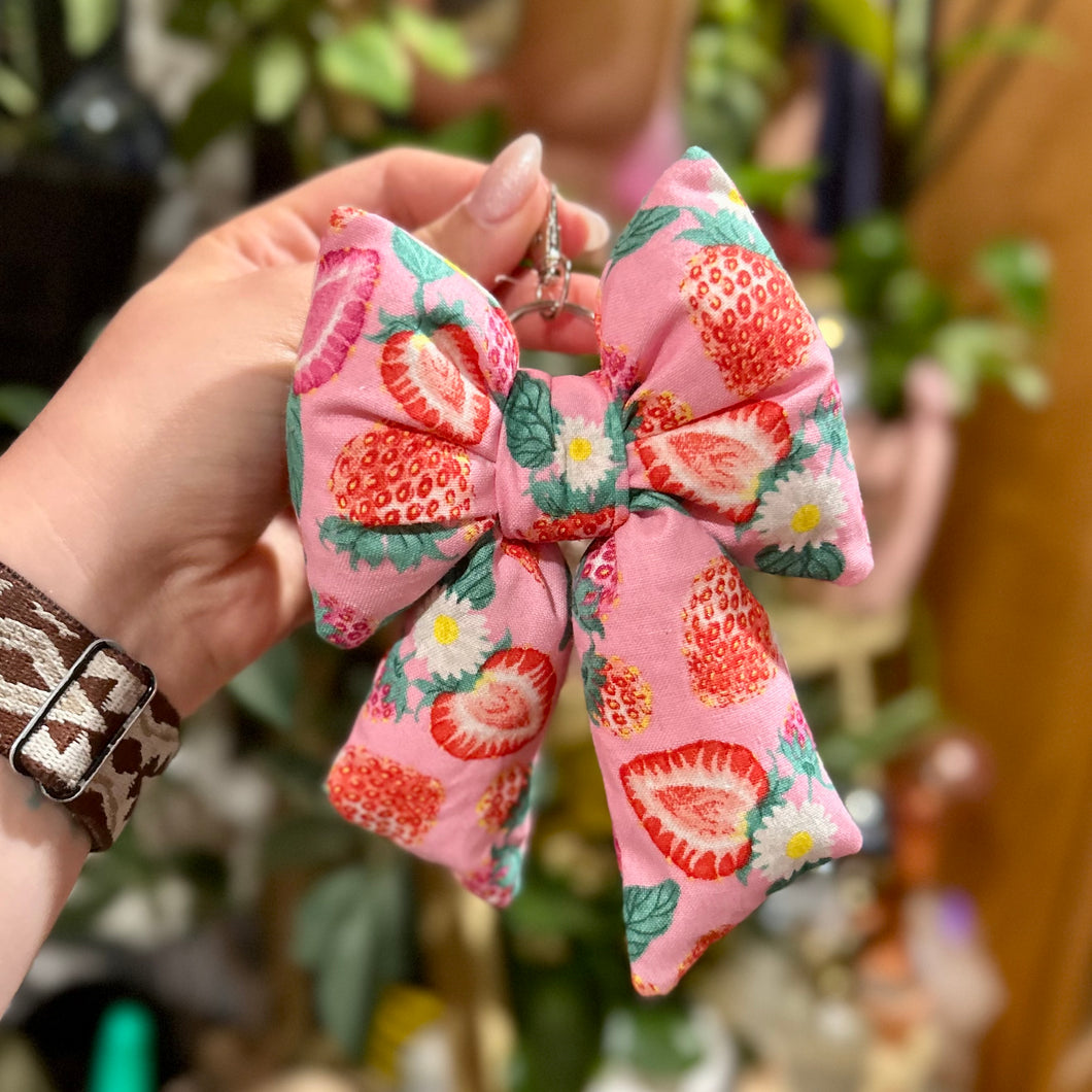 Pink Strawberries Puffy Bow Keychain