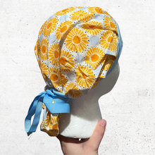 Load image into Gallery viewer, Blue Sunflowers Bouffant Scrub Cap