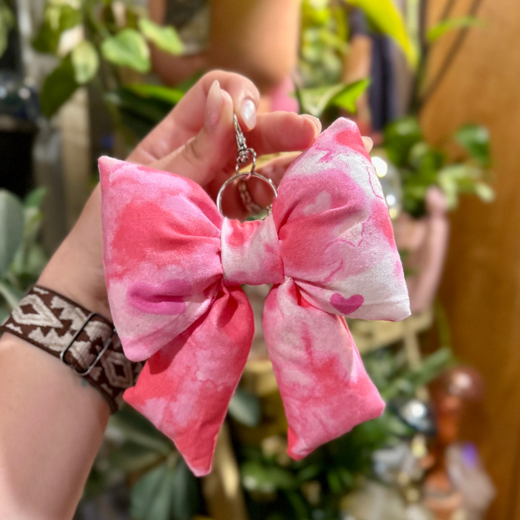 Pink Tie Dye Puffy Bow Keychain