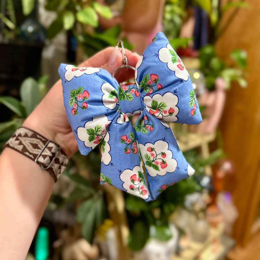 Blue Strawberries Puffy Bow Keychain