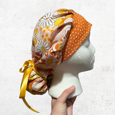 Orange Retro Bouffant Scrub Cap