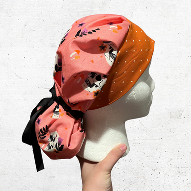 Orange Floral Skulls Bouffant Scrub Cap