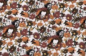 Horror Movie & Flowers Satin Scrunchie