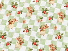 Load image into Gallery viewer, Gingham Strawberry Mice Design Satin Scrunchie