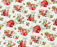 Load image into Gallery viewer, Strawberry Mice Design Satin Scrunchie