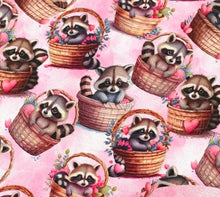 Load image into Gallery viewer, Baskets of Raccoons Design Satin Scrunchie