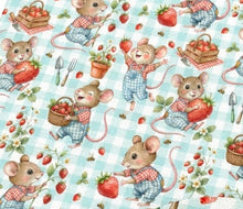 Load image into Gallery viewer, Gingham Strawberry Mice Design Satin Scrunchie