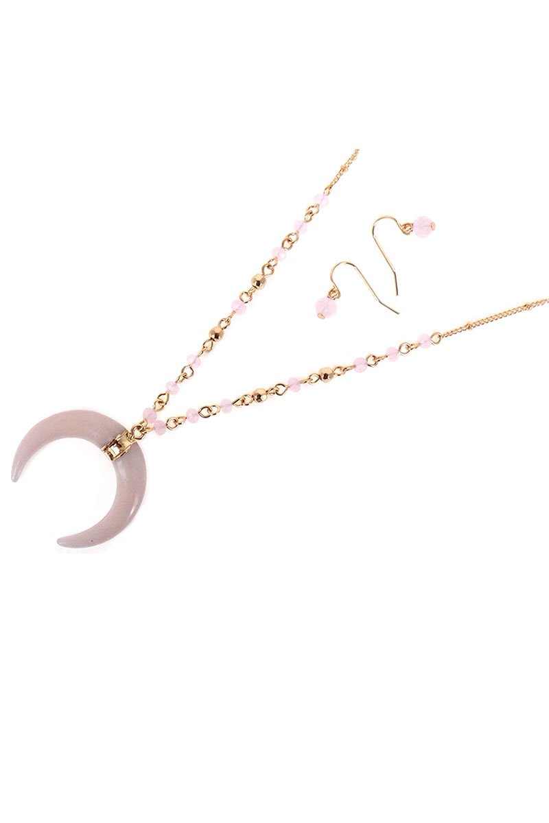 Pink Glass Beaded Tusk Necklace and Earring Set