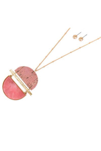 Pink Cork and Resin Split Disk Necklace and Earring Set