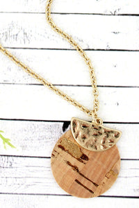 Crave Goldtone Half Moon and Cork Layered Disk Necklace