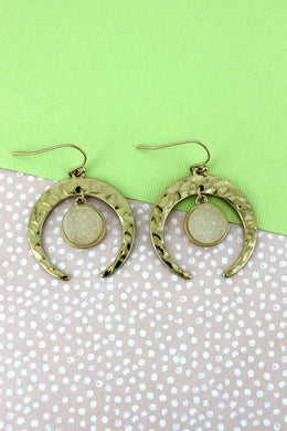 Crave Goldtone Double Horn with Druzy Disk Charm Earrings