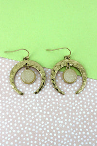 Crave Goldtone Double Horn with Druzy Disk Charm Earrings