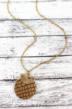 Load image into Gallery viewer, Crave Goldtone Half Moon and Brown Python Disk Necklace