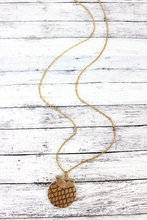 Load image into Gallery viewer, Crave Goldtone Half Moon and Brown Python Disk Necklace
