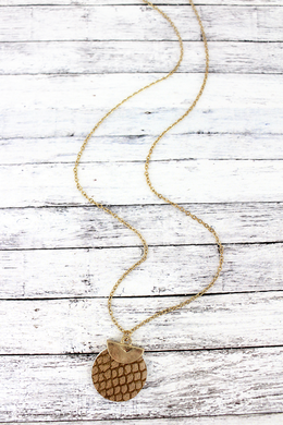 Crave Goldtone Half Moon and Brown Python Disk Necklace