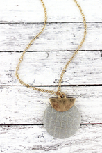 Load image into Gallery viewer, Crave Goldtone Half Moon and Gray Python Disk Necklace