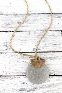 Crave Goldtone Half Moon and Gray Python Disk Necklace