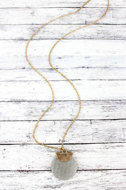 Crave Goldtone Half Moon and Gray Python Disk Necklace