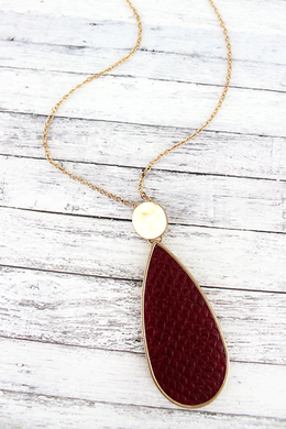 Crave Goldtone Disk and Burgundy Python Teardrop Necklace