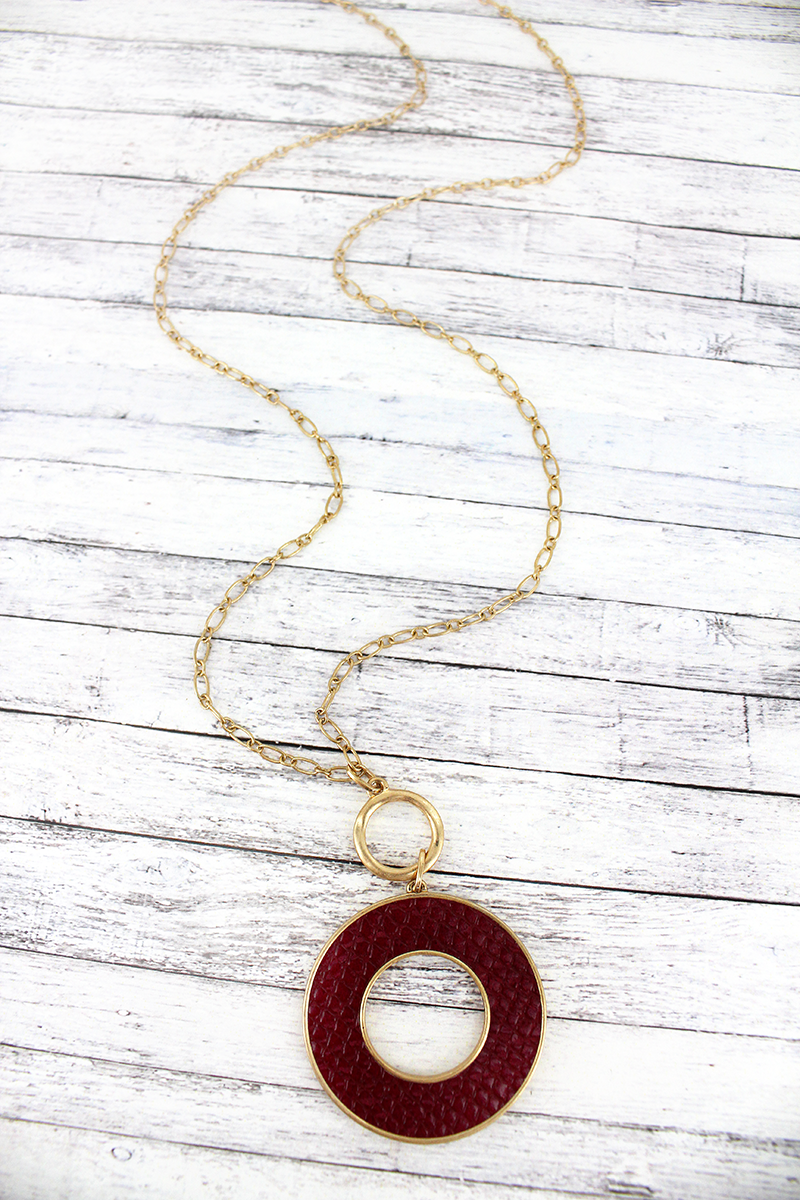 Crave Goldtone and Burgundy Python Circle Necklace