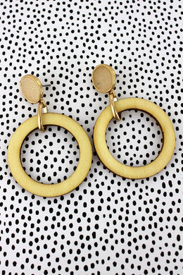 Crave Ivory Druzy Disk and Wood Circle Earrings