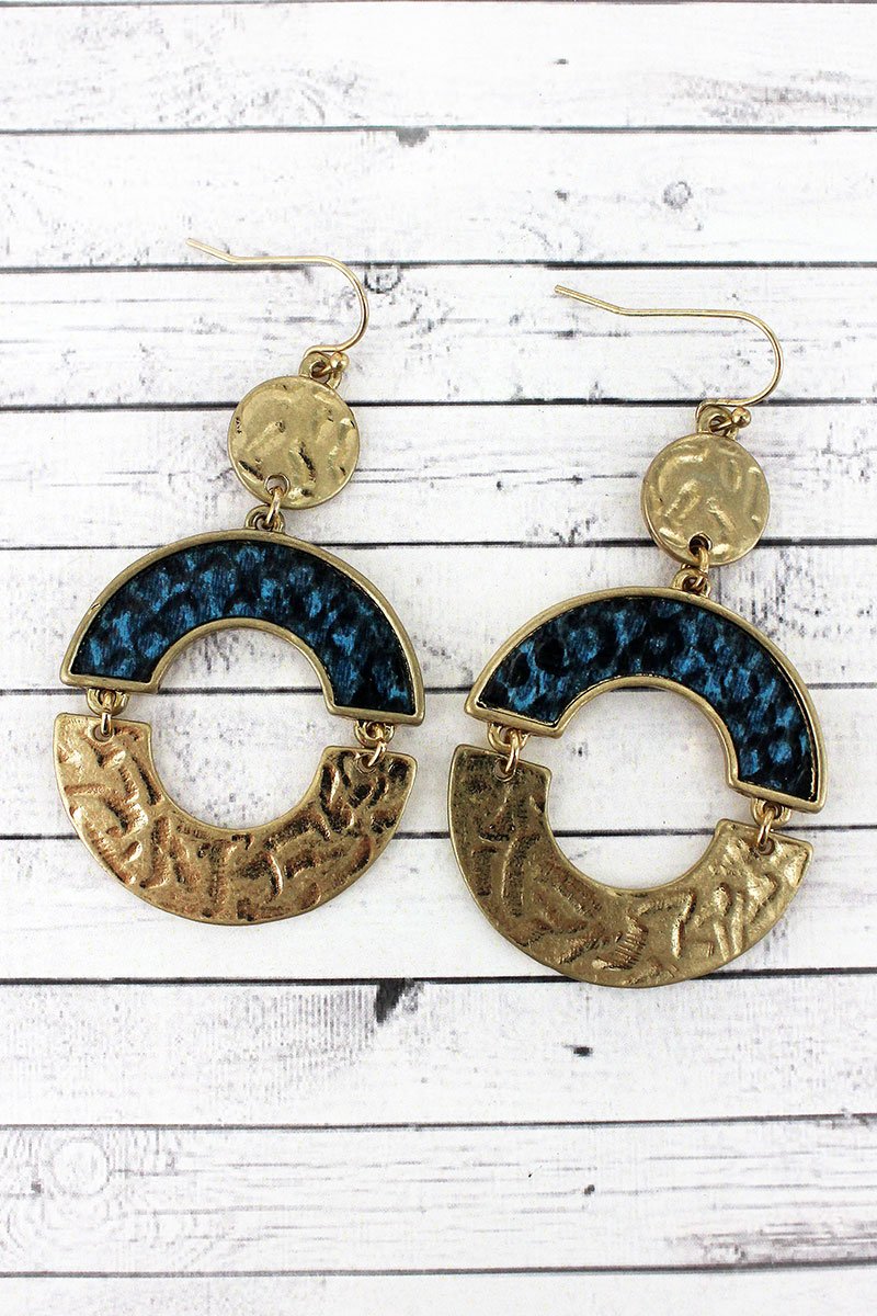 Crave Goldtone and Blue Snakeskin Hinged Circle Earrings
