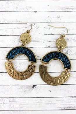 Crave Goldtone and Blue Snakeskin Orbital Disk Earrings