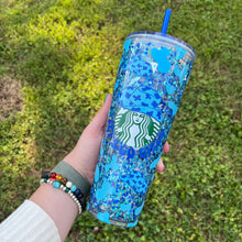 Load image into Gallery viewer, Blue Cowgirl Starbucks Snow Globe Tumbler