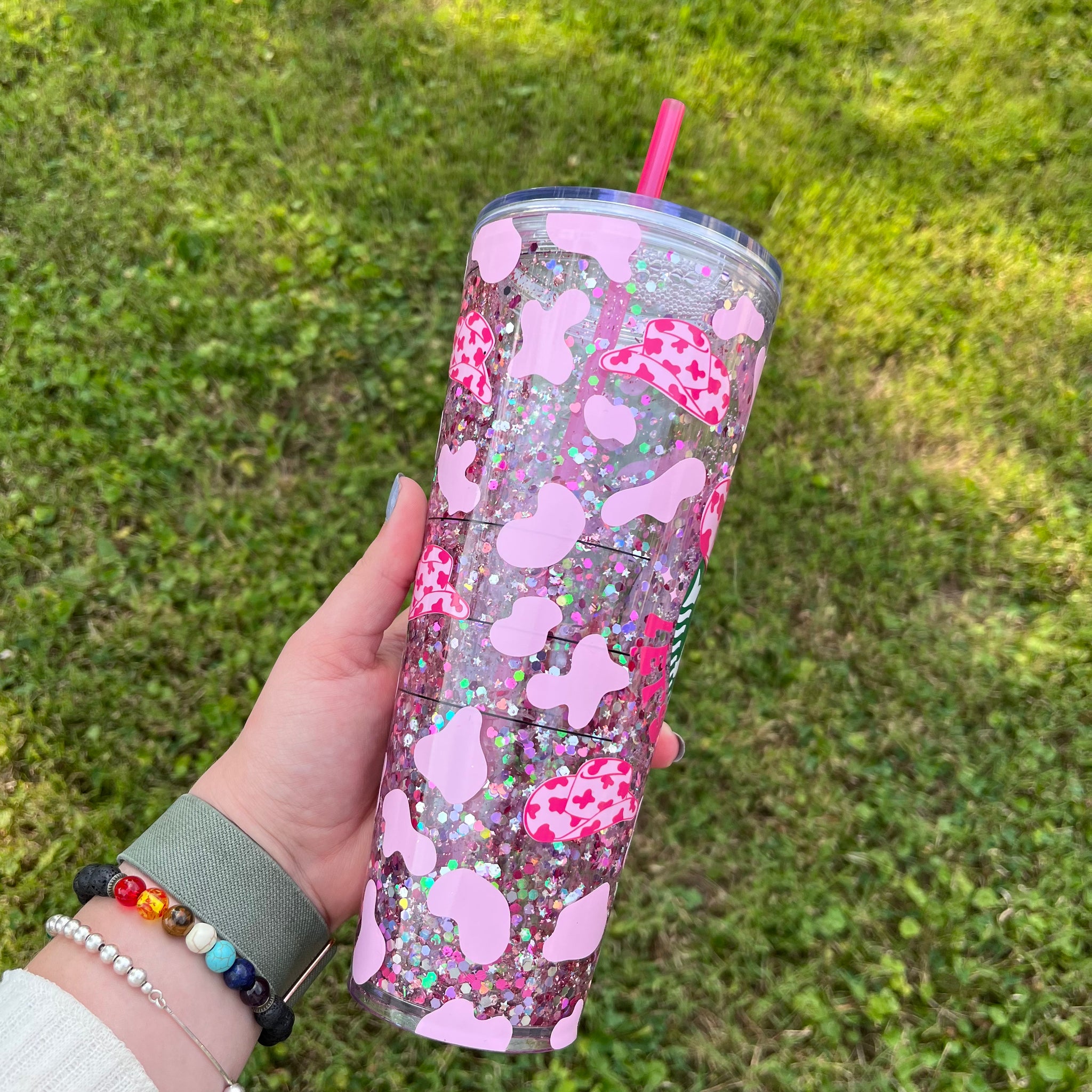 Rose Gold Leopard Print Starbucks Snow Globe Glitter Tumbler, Cheetah