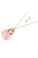 Pink Shell and Goldtone Barbados Necklace and Earring Set