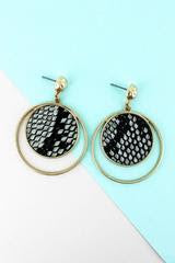 Crave Goldtone and Gray Snakeskin Orbital Disk Earrings