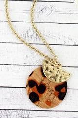Crave Goldtone Half Moon and Leopard Cork Layered Disk Necklace
