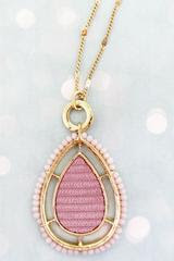 Crave Mauve Bead Trimmed Goldtone and Velvet Teardrop Necklace