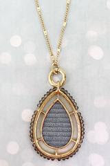 Crave Gray Bead Trimmed Goldtone and Velvet Teardrop Necklace