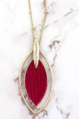 Burgundy Velvet and Goldtone Orbital Marquise Pendant Necklace