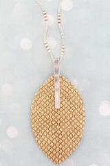 Crave Silvertone Bar and Brown Python Leaf Necklace