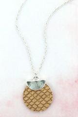 Crave Silvertone Half Moon and Brown Python Disk Necklace